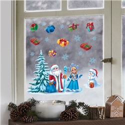 Наклейка для окон «Дед Мороз и снегурочка», многоразовая, 33 × 50 см