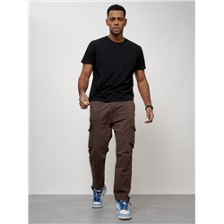 Джинсы карго мужские с накладными карманами коричневого цвета 2421K