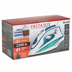 Утюг электрический 2200 Вт DELTA LUX DL-352 белый с бирюзовым