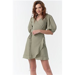 Платье летнее мини с запахом из хлопка хаки