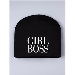 Шапка трикотажная для девочки откидная, GIRL BOSS, черный