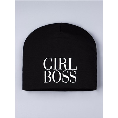 Шапка трикотажная для девочки откидная, GIRL BOSS, черный