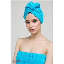 Женский махровый банный комплект (парео на пуговицах и чалма) Бирюзовый К-26 (14)