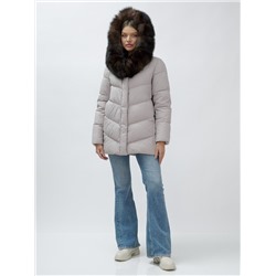 Полупальто женское зимние с мехом песец люкс класса бежевого цвета 622_2B