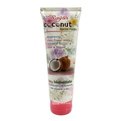 Пенка для умывания осветляющая с кокосовым маслом и AHA кислотами Coconut Facial Foam Rasyan, Таиланд, 100 г Акция