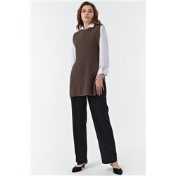 Жилет вязаный удлиненный с разрезами по бокам из хлопка кофейный