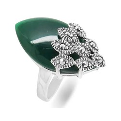 Кольцо из серебра зеленый агат, марказит, SL-AGA40