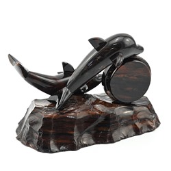 Часы из обсидиана "Дельфины" коричневый 175*85*115мм