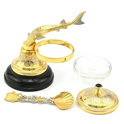 Икорница с нефритом "Осетр" 160*100*130мм.