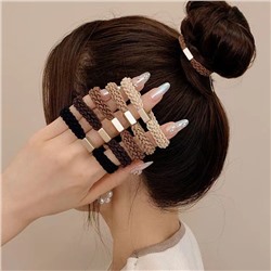 Набор плетеных резинок для волос с прямоугольной бусиной 5 штук