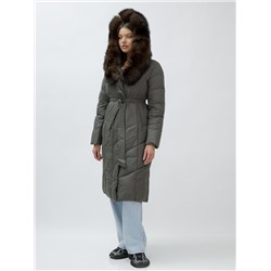 Пальто женское зимние с мехом песец люкс класса серого цвета 625Sr