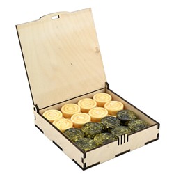 Шашки - нарды из янтаря 130*120*28мм цв.молочный, зеленый.