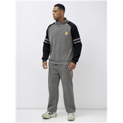 Спортивный костюм мужской демисезонный на флисе серого цвета 322Sr