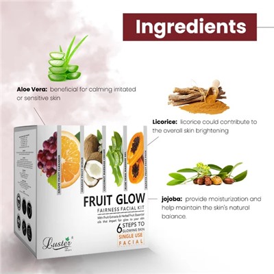 FRUIT GLOW Fairness Facial Kit, Luster (СИЯНИЕ ФРУКТОВ набор для ухода за лицом, Ластер), 1 уп. (40 мл.)
