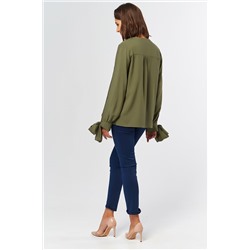 Блузка офисная свободная без воротника хаки