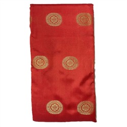 BANARASI BUTTA Сари однотонное КРАСНОЕ, с каймой СИНЕГО цвета и Золотистой вышивкой (Size: Onesize, с отрезом для блузы), 1 шт.