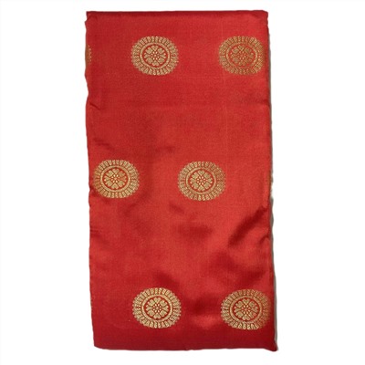 BANARASI BUTTA Сари однотонное КРАСНОЕ, с каймой СИНЕГО цвета и Золотистой вышивкой (Size: Onesize, с отрезом для блузы), 1 шт.