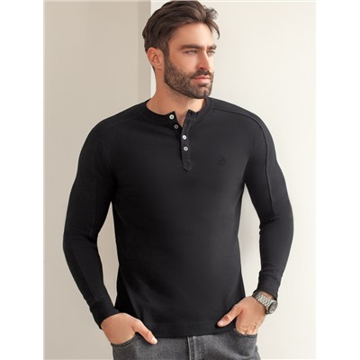 Лонгслив с воротником на пуговицах и декоративными швами из премиального хлопка с эластаном