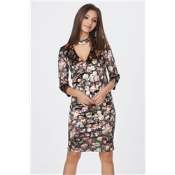 Платье бархатное облегающее с принтом на черном