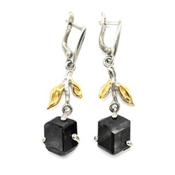 Серьги меланит (гранат) 14*37мм.