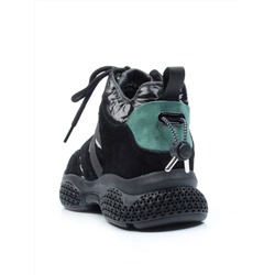 CSJ33-1 BLACK/GREEN Ботинки спортивные демисезонные женские (натуральная замша, байка) размер 36