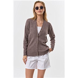 Кардиган  из полушерстяной пряжи на пуговицах меланж темно-бежевый