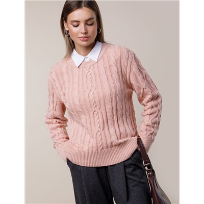 Свитер фактурной вязки с узором косы