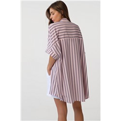 Рубашка летняя оверсайз с коротким рукавом в полоску на розовом