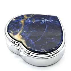 Таблетница "Сердце" на 3 отсека камень содалит, серебристая