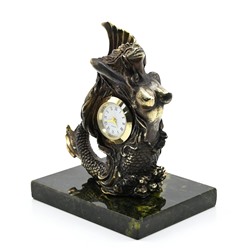 Часы " Русалка" из бронзы на подставке из змеевика 84*60*100мм