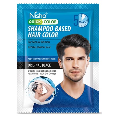 Shampoo Based Hair Color ORIGINAL BLACK Nisha Quick Color (Краска-шампунь для быстрой окраски волос ЦВЕТ ЧЁРНЫЙ, Ниша), 20 мл.