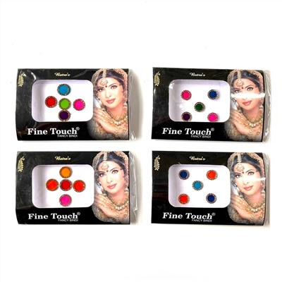 Бинди БОЛЬШИЕ ЦВЕТНЫЕ КРУГИ СО СТРАЗАМИ на лоб (разные цвета), Fine Touch Bindi, 1 шт.