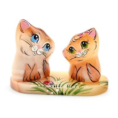 Скульптура из селенита "Кот с кошкой" 75*50*60мм