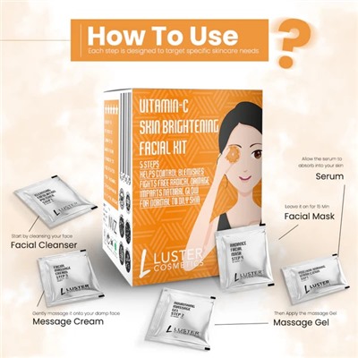 VITAMIN C Skin Brightening Facial Kit, Luster (ВИТАМИН С осветляющий набор для ухода за лицом, Ластер), 1 уп. (45 г.)
