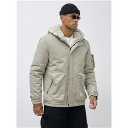 Куртка молодежная мужская зимняя с мехом бежевого цвета 2611B