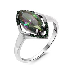 Кольцо из серебра мистик кварц, наноизумруд, Камея