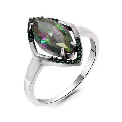 Кольцо из серебра мистик кварц, наноизумруд, Камея