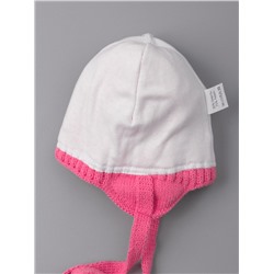 Шапка детская вязаная на завязках, плетение косой, нашивка PERFECTLY imperfect, фуксия