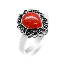 Кольцо, коралл пресс. , марказит, SL-AGA80