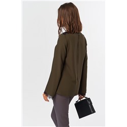 Блузка прямая с кружевом для офиса хаки