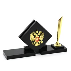Мини прибор из долерита с гербом "Ромб" 170*45*90мм