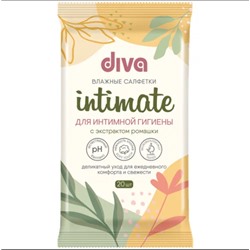 Влажные салфетки Diva №20 intimate для интимной гигиены с экстрактом ромашки