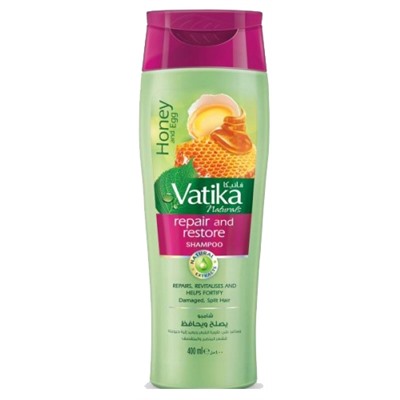 Vatika HONEY AND EGG Repair and Restore Shampoo, Dabur (Ватика МЕД И ЯЙЦО Шампунь ИСЦЕЛЕНИЕ И ВОССТАНОВЛЕНИЕ для поврежденных и секущихся волос, Дабур), 400 мл.