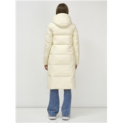 Пальто утепленное стеганное зимнее с капюшоном женское светло-бежевого цвета 9636_1SB