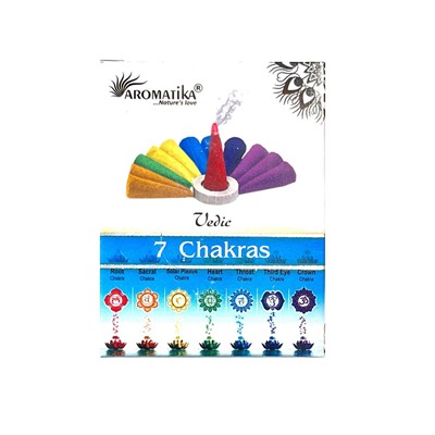 Vedic 7 CHAKRAS Natural Masala Incense Cones, Aromatika (Ведик 7 ЧАКР, натуральные конусные благовония, Ароматика), уп. 10 конусов.