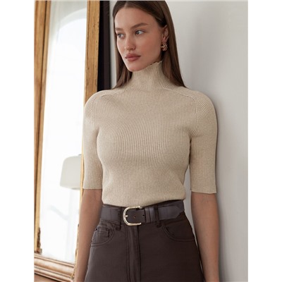 Водолазка тонкой вязки в рубчик из хлопка с нейлоном