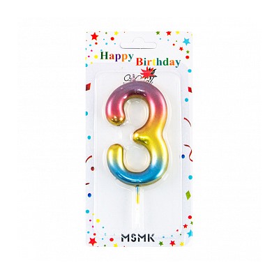 Свеча для торта "Цифра 3", с градиентом 8,5 см