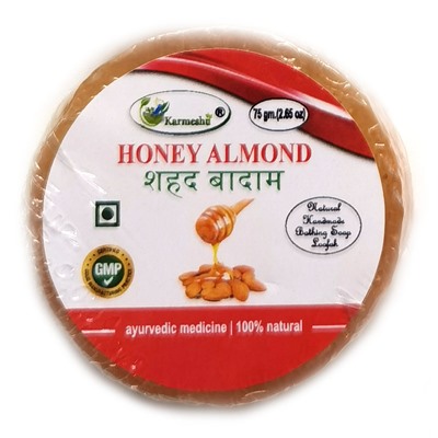 HONEY ALMOND Natural Handmade Bathing Soap, Karmeshu (МЁД МИНДАЛЬ натуральное мыло ручной работы с мочалкой внутри, Кармешу), 75 г.