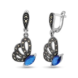 Серьги, марказит , синт.сапфир, SL-AGA558