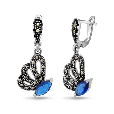 Серьги, марказит , синт.сапфир, SL-AGA558
